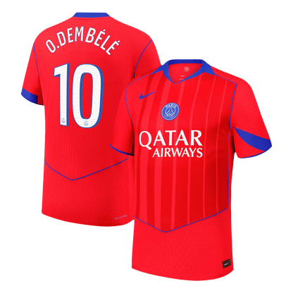 O.DEMBÉLÉ #10 PSG Mens Third Away Soccer Jersey 2025/26 Red - Player Version