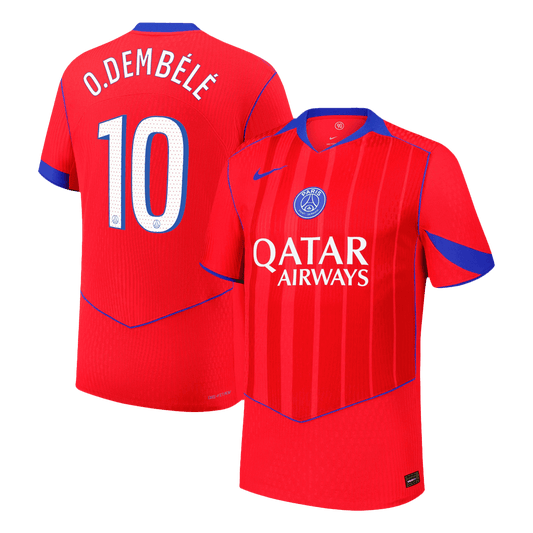 O.DEMBÉLÉ #10 PSG Mens Third Away Soccer Jersey 2025/26 Red - Player Version