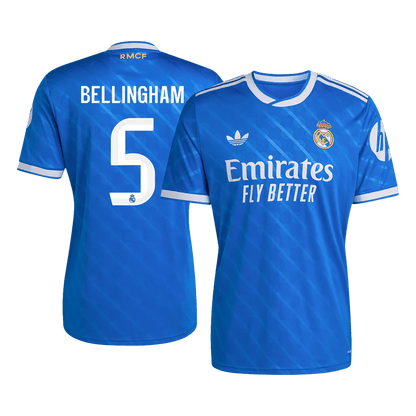 BELLINGHAM #5 Real Madrid Mens Third Away Soccer Jersey 2025/26 Blue