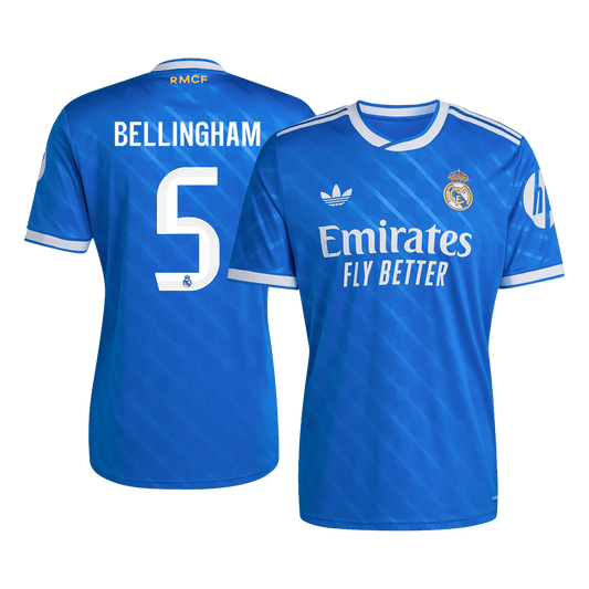 BELLINGHAM #5 Real Madrid Mens Third Away Soccer Jersey 2025/26 Blue