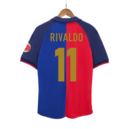 Retro RIVALDO #11 Barcelona Mens Home Soccer Jersey 1999/00 Red&Blue