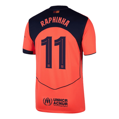 RAPHINHA #11 Barcelona Mens Third Away Soccer Jersey UCL 2025/26 Orange