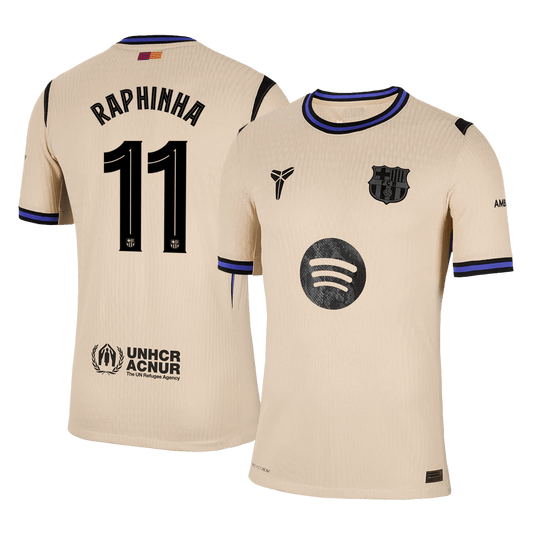 RAPHINHA #11 Barcelona Mens Away Soccer Jersey UCL 2025/26 Yellow - Player Version
