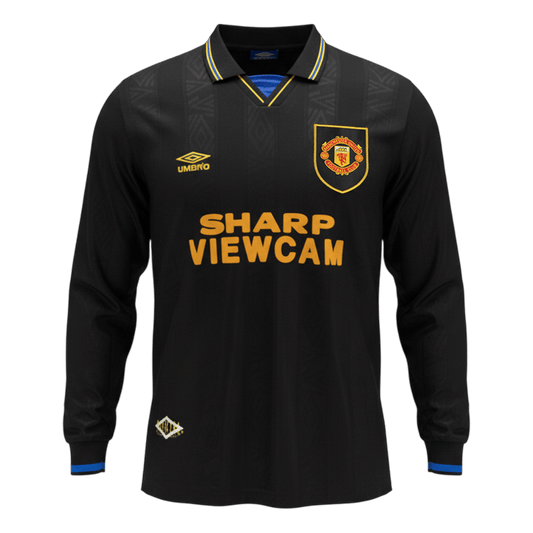 Retro Manchester United Mens Away Long Sleeve Soccer Jersey 1993/94 Black