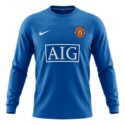 Retro Manchester United Mens Third Away Long Sleeve Soccer Jersey 2008/09 Blue