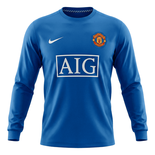 Retro Manchester United Mens Third Away Long Sleeve Soccer Jersey 2008/09 Blue