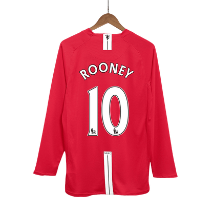Retro ROONEY #10 Manchester United Mens Home Long Sleeve Soccer Jersey 2007/08 Red