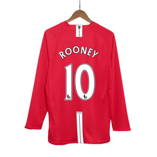 Retro ROONEY #10 Manchester United Mens Home Long Sleeve Soccer Jersey 2007/08 Red