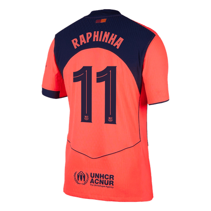 RAPHINHA #11 Barcelona Mens Third Away Soccer Jersey UCL 2025/26 Orange - Player Version