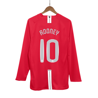 Retro ROONEY #10 Manchester United Mens Home Long Sleeve Soccer Jersey UCL Final UCL 2007/08 Red
