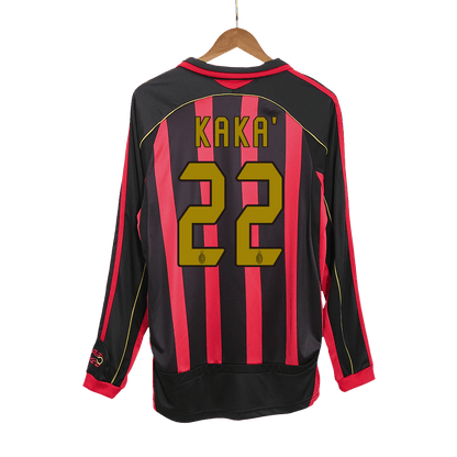 Retro KAKA' #22 AC Milan Mens Home Long Sleeve Soccer Jersey 2006/07 Red&Black