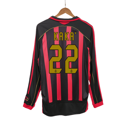 Retro KAKA' #22 AC Milan Mens Home Long Sleeve Soccer Jersey 2006/07 Red&Black