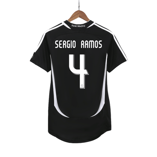 Retro SERGIO RAMOS #4 Real Madrid Mens Away Soccer Jersey 2006/07 Black