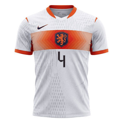 VIRGIL #4 Netherlands Mens Away Soccer Jersey World Cup 2026 White - Player Version