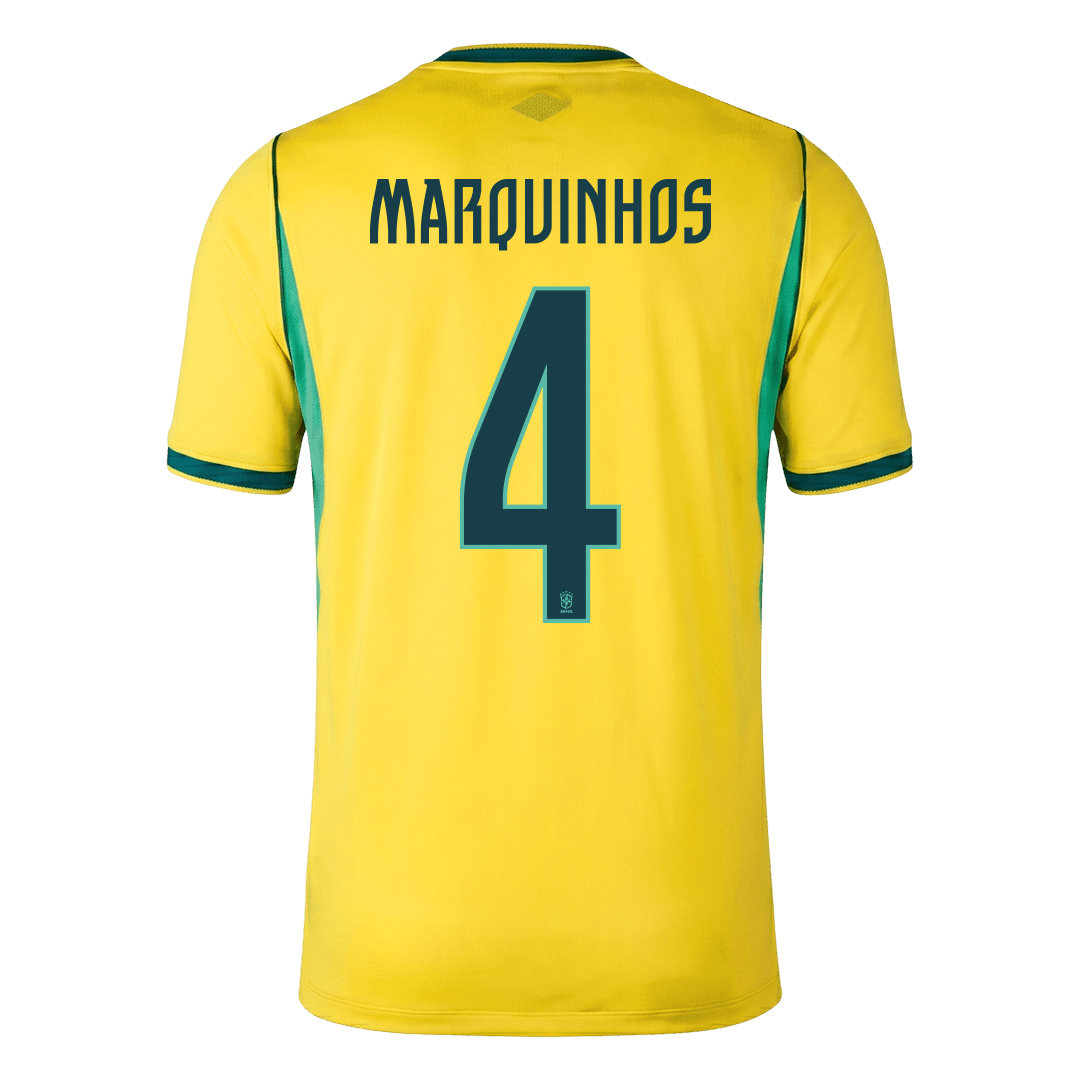 MARQUINHOS #4 Brazil Mens Home Soccer Jersey World Cup 2026 Yellow