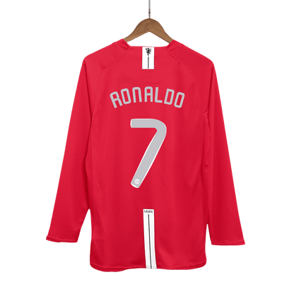 Retro RONALDO #7 Manchester United Mens Home Long Sleeve Soccer Jersey UCL Final UCL 2007/08 Red