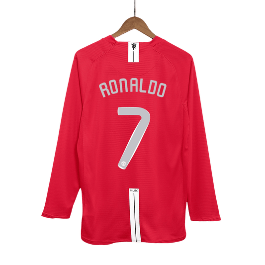 Retro RONALDO #7 Manchester United Mens Home Long Sleeve Soccer Jersey UCL Final UCL 2007/08 Red
