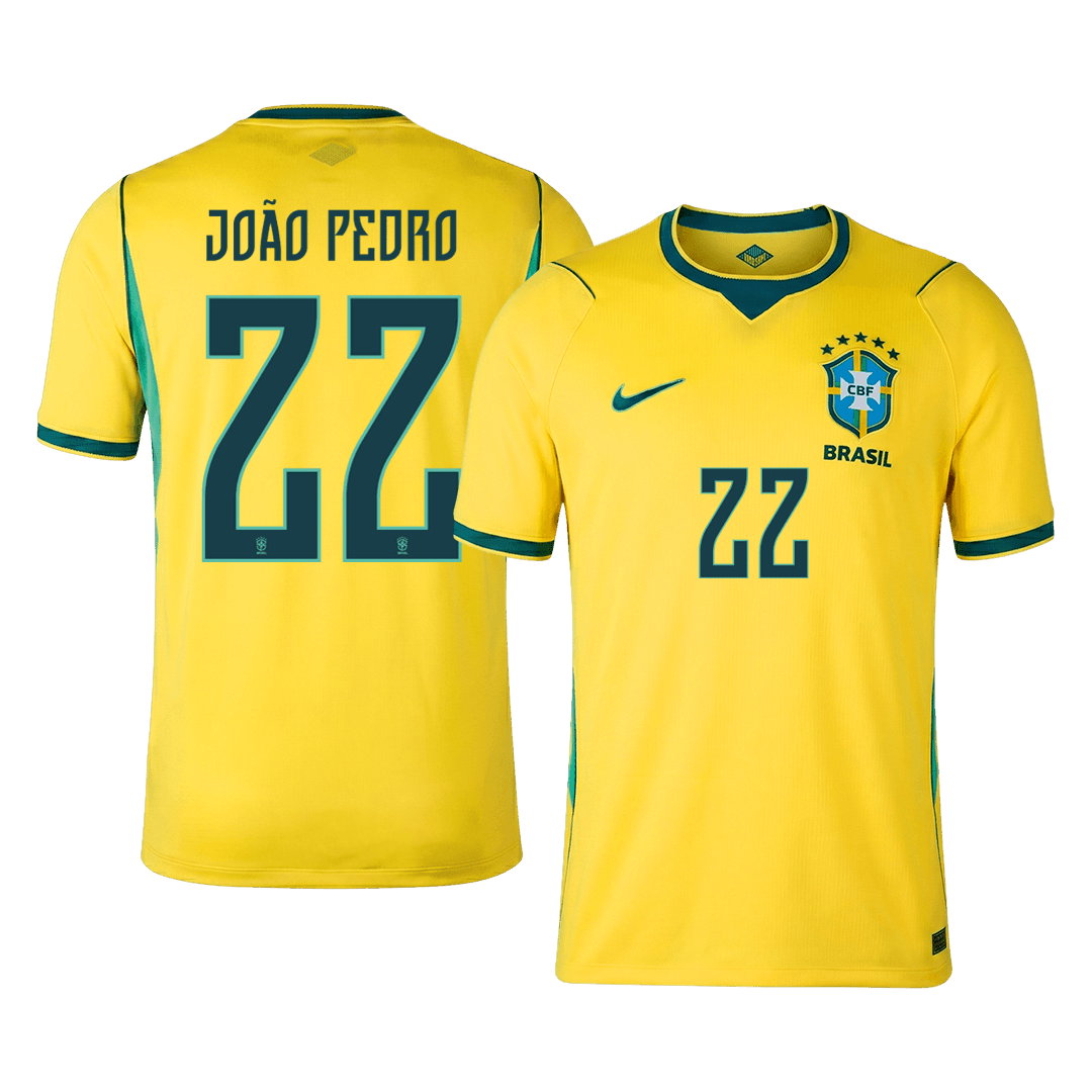 JOÃO PEDRO #22 Brazil Mens Home Soccer Jersey World Cup 2026 Yellow