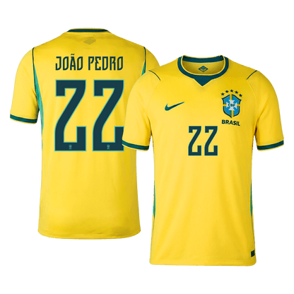 JOÃO PEDRO #22 Brazil Mens Home Soccer Jersey World Cup 2026 Yellow