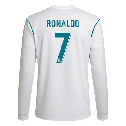 Retro RONALDO #7 Real Madrid Mens Home Long Sleeve Soccer Jersey 2017/18 White