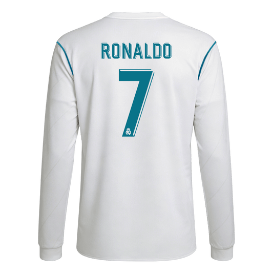 Retro RONALDO #7 Real Madrid Mens Home Long Sleeve Soccer Jersey 2017/18 White