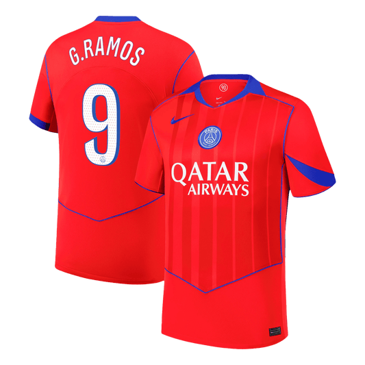 G.RAMOS #9 PSG Mens Third Away Soccer Jersey 2025/26 Red