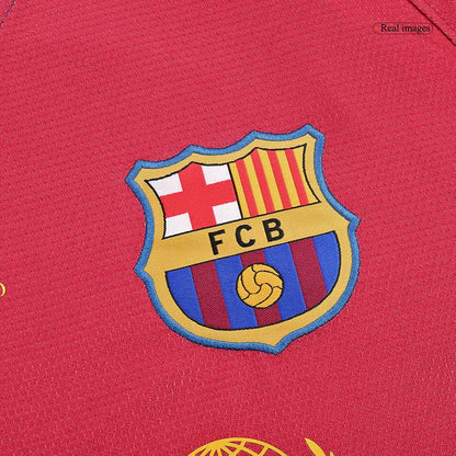 Retro A.INIESTA #8 Barcelona Mens Home Long Sleeve Soccer Jersey UCL Final UCL 2008/09 Red&Blue