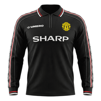 Retro Manchester United Mens Away Long Sleeve Soccer Jersey 1998 Black