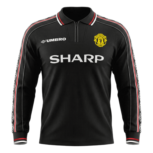 Retro Manchester United Mens Away Long Sleeve Soccer Jersey 1998 Black