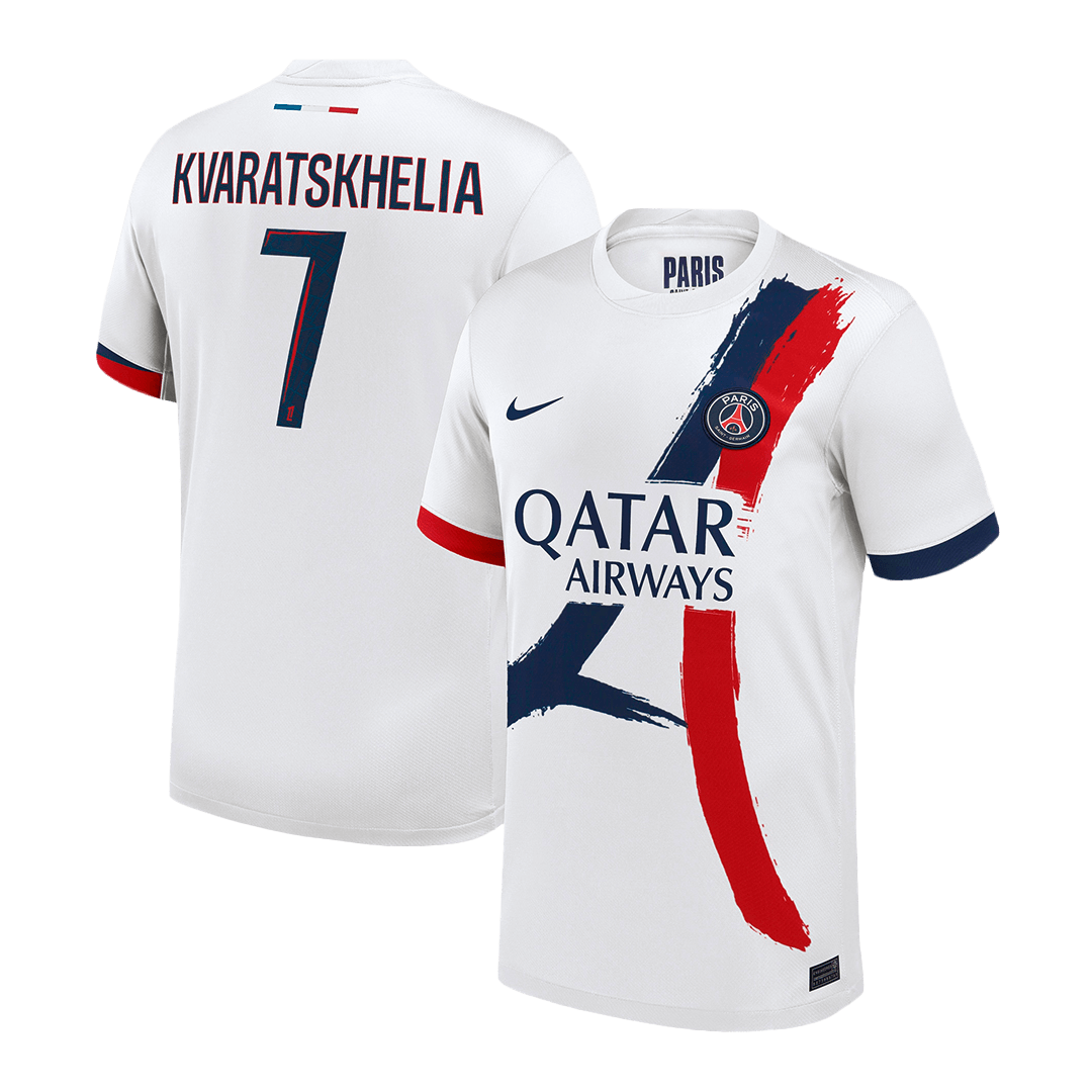 KVARATSKHELIA #7 PSG Mens Away Soccer Jersey 2025/26 White