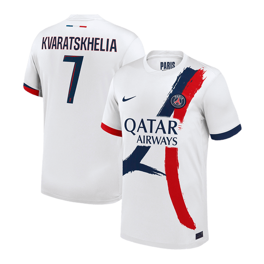KVARATSKHELIA #7 PSG Mens Away Soccer Jersey 2025/26 White
