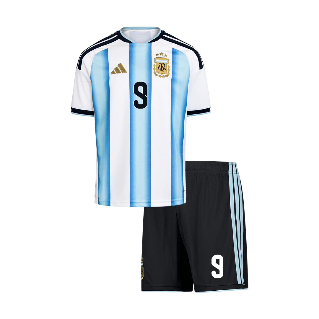 J.ÁLVAREZ #9 Argentina Kids Home Soccer Kit World Cup 2026 Blue&White [PREMIUM]