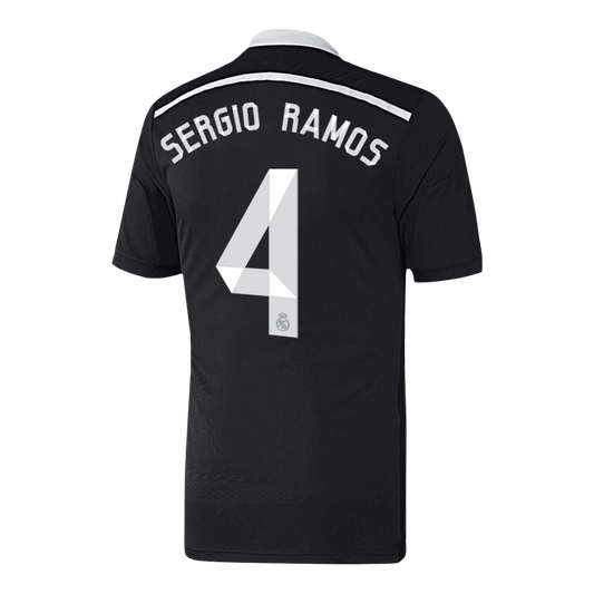 Retro SERGIO RAMOS #4 Real Madrid Mens Third Away Soccer Jersey 2014/15 Black