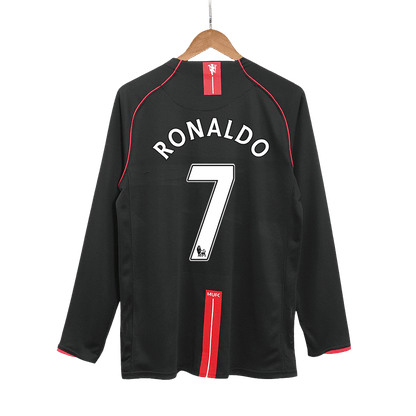 Retro RONALDO #7 Manchester United Mens Away Long Sleeve Soccer Jersey 2007/08 Black