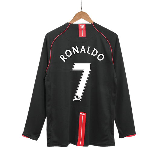 Retro RONALDO #7 Manchester United Mens Away Long Sleeve Soccer Jersey 2007/08 Black
