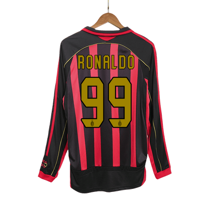 Retro RONALDO #99 AC Milan Mens Home Long Sleeve Soccer Jersey 2006/07 Red&Black