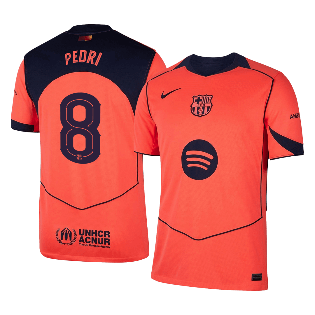 PEDRI #8 Barcelona Mens Third Away Soccer Jersey UCL 2025/26 Orange