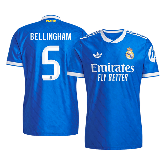 BELLINGHAM #5 Real Madrid Mens Third Away Soccer Jersey 2025/26 Blue - Player Version