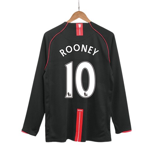 Retro ROONEY #10 Manchester United Mens Away Long Sleeve Soccer Jersey 2007/08 Black
