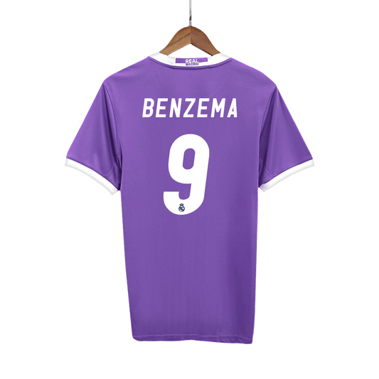Retro BENZEMA #9 Real Madrid Mens Away Soccer Jersey 2016/17 Purple