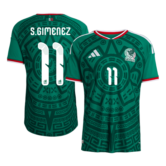 S.GIMENEZ #11 Mexico Mens Home Soccer Jersey World Cup 2026 Green - Player Version