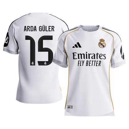ARDA GÜLER #15 Real Madrid Mens Home Soccer Jersey 2025/26 White - Player Version [PREMIUM]