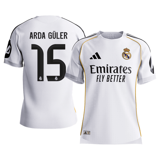 ARDA GÜLER #15 Real Madrid Mens Home Soccer Jersey 2025/26 White - Player Version [PREMIUM]