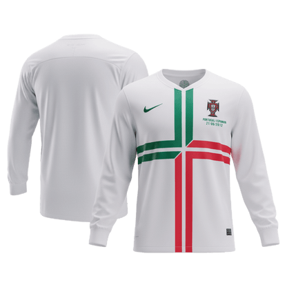 Retro Portugal Mens Away Long Sleeve Soccer Jersey 2012 White
