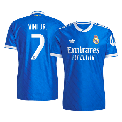 VINI JR. #7 Real Madrid Mens Third Away Soccer Jersey 2025/26 Blue - Player Version