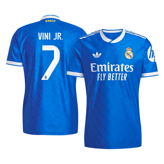 VINI JR. #7 Real Madrid Mens Third Away Soccer Jersey 2025/26 Blue - Player Version