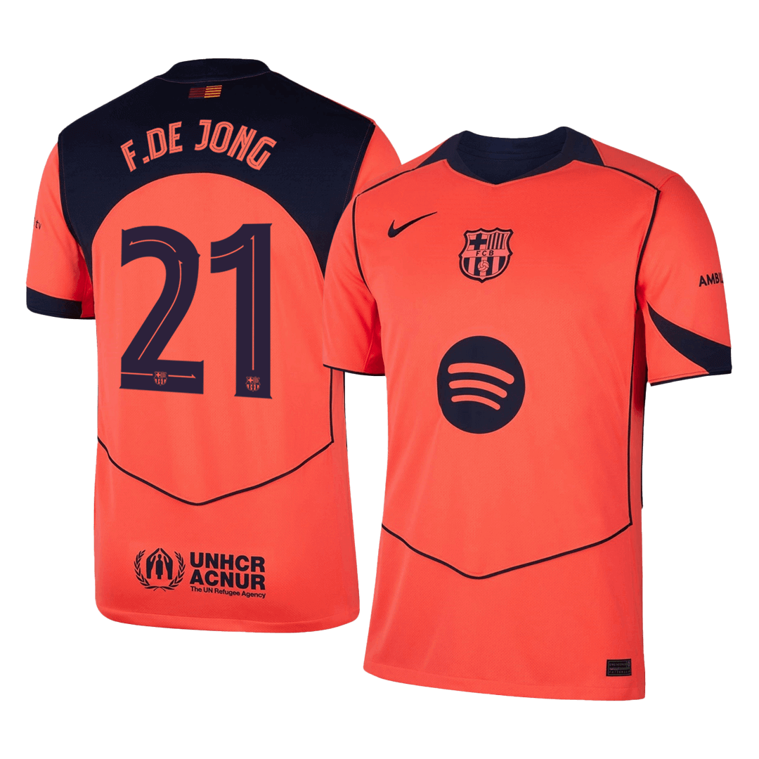 F.DE JONG #21 Barcelona Mens Third Away Soccer Jersey UCL 2025/26 Orange