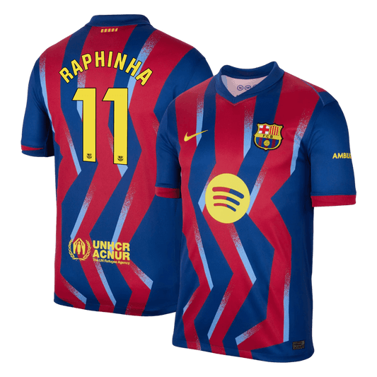 RAPHINHA #11 Barcelona Mens Fourth Away Soccer Jersey 2025/26 Red&Blue