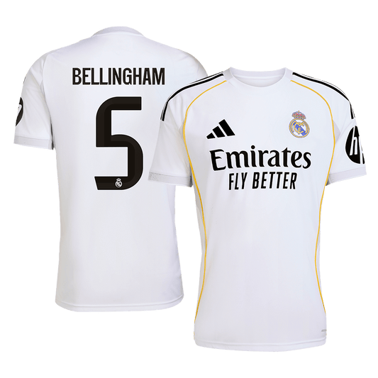 BELLINGHAM #5 Real Madrid Mens Home Soccer Jersey 2025/26 White [PREMIUM]