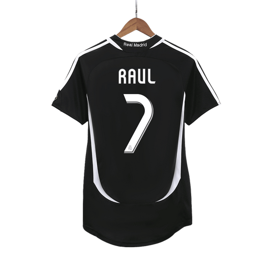 Retro RAUL #7 Real Madrid Mens Away Soccer Jersey 2006/07 Black